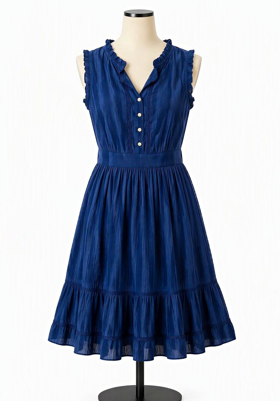 CUPSHE Blue Solid Sleeveless V-Neck Button Front Ruffle Mini Dress, Size S
